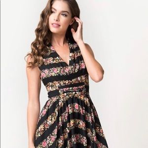 NWT Unique Vintage Black Floral dress